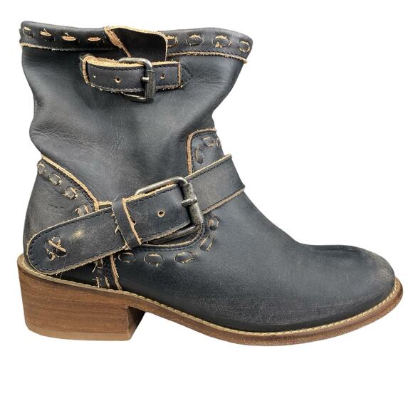 Musse & Cloud Shoes - Musse & Cloud X Anthropologie Black Distressed Buckle Ankle Boot Size US 7